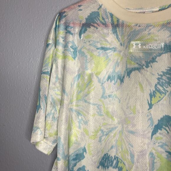 NWT New Under Armour Mesh Graphic Tie Dye Print Cropped Tee Shirt Size Large - Picture 6 of 8